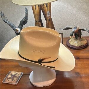 Men's Cream Cowboy Hat with Feather Detail